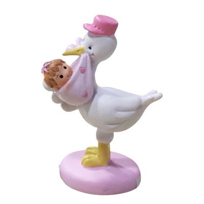 ARCHIVES  - Sujet Figurine Baptme Fille Cigogne Rose  : illustration