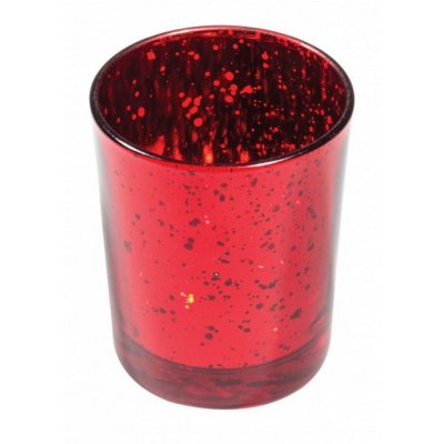 Dco de table Baptme  - 6 Bougeoirs mariage en verre rouge effet mtallis : illustration