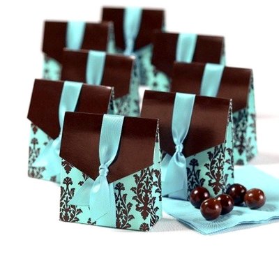 Bote de drages de Baptme  - 10 Boites  Drages Mariage Turquoise et Chocolat  : illustration