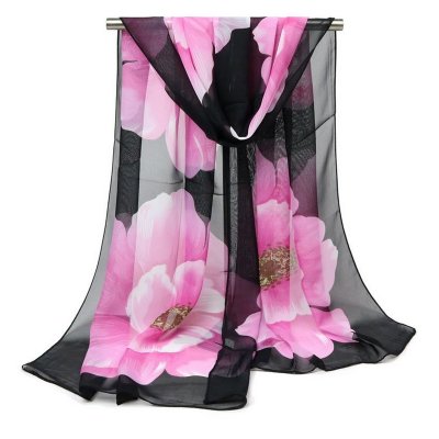 Etoles mariage et foulards  -  Etole mariage floral imprim rose et noir : illustration