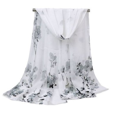 Etoles mariage et foulards  - Etole charpe floral blanc et gris : illustration