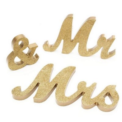 Décoration de Table  - Centre de table Mr & Mrs en lettres dorées  : illustration