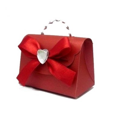Boite de Dragées  - 5 boîtes à dragées sac à main rouge : illustration