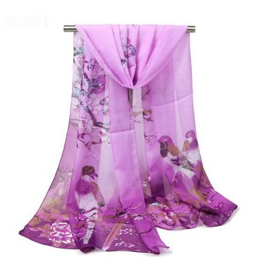 Etoles mariage et foulards  - Etole mariage imprim oiseaux parme dgrad rose  : illustration