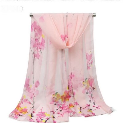 Etoles mariage et foulards  - Foulard Etole charpe floral imprim rose dgrad  : illustration