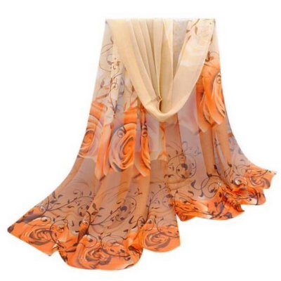 Etoles mariage et foulards  - Etole mariage charpe floral imprim orange / marron ... : illustration