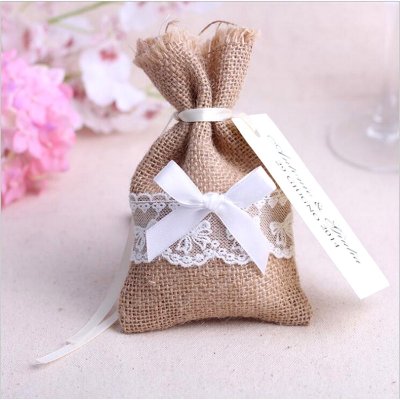 Botes  drages Mariage  - Sac  drages avec jute et dentelle (lot de 5) : illustration