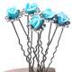 6 pingles pics cheveux mariage avec roses bleu turquoise ... : illustration