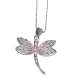 Pendentif femme Libellule Ton Argent et Cristal Rose  : illustration