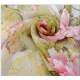 Foulard charpe tole vert  fleurs rose en soie polyester : illustration