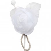1 Grosse rose blanche à dragées - 2 Raquettes et 3 boutons blanc - H 12 x L 8 cm