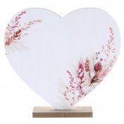 Centre de table coeur en bois romance - Motif floral fleurs séchées