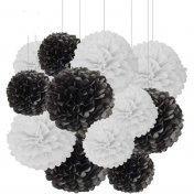 Pompon Papier de Soie Noir 15 cm Déco Mariage
