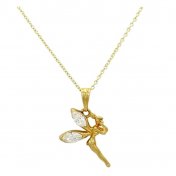 Pendentif Fée Clochette Oxyde de Zirconium Clair Plaqué Or