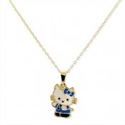 Pendentif Hello Kitty - Email bleu et noir - Plaqué or 