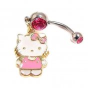 Piercing nombril femme bijou Kitty ton or cristal fushia 