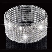 Bracelet Extensible Argenté 8 Rangs Strass Clair Bijoux Mariage 